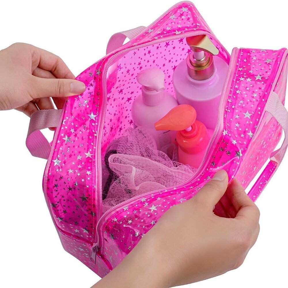 Clear PVC Star Large Cosmetic Bag, Transparent Large Zippered Opening Makeup Bag - Picture 4 of 6